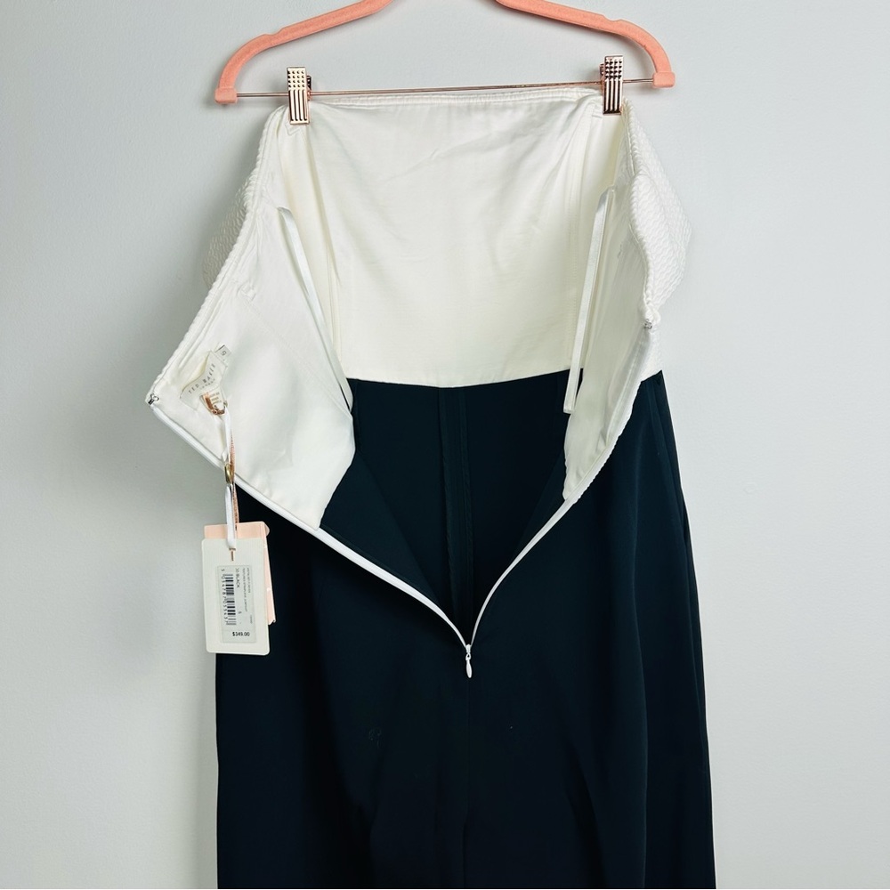 Ted Baker NWT Textured Color Block Kiyes Strapless Black Wide Leg Jumpsuit - Picture 9 of 16